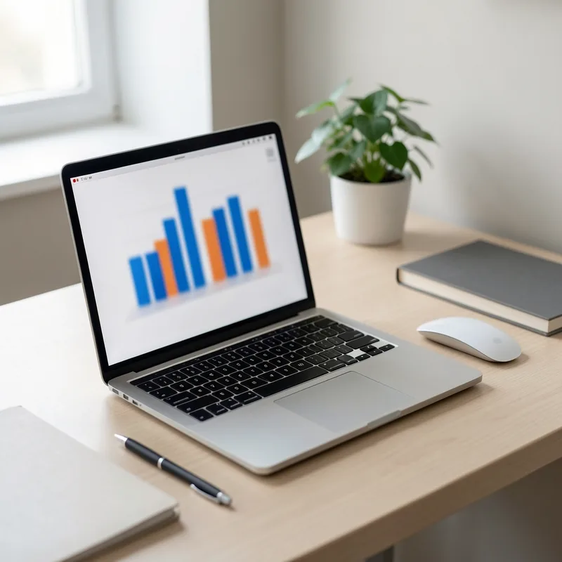 Bureau professionnel avec un ordinateur portable ouvert sur un tableau de bord publicitaire