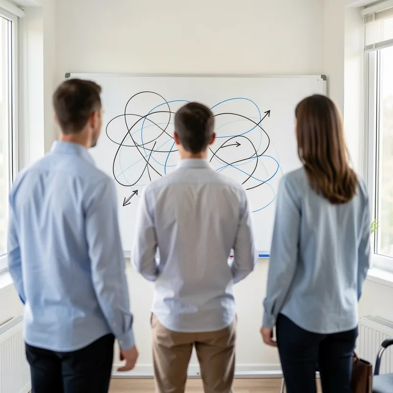 Salle de réunion avec plusieurs personnes travaillant sur un schéma de segmentation